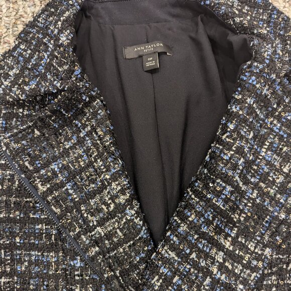 Ann Taylor Black with Blue, Beige Tweed Jacket 00P - Picture 4 of 6